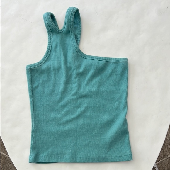 Ena Pelly Tops - ENA PELLY Teal Blue One Shoulder Ribbed Tank Top S/M